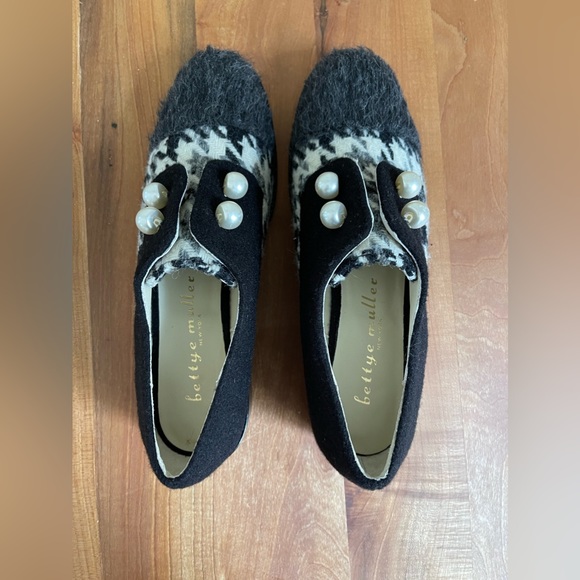 NWOT Bettye Muller Womens 6.5 "Optimist" Mohair Wool Houndstooth Oxford Leather - Picture 5 of 7